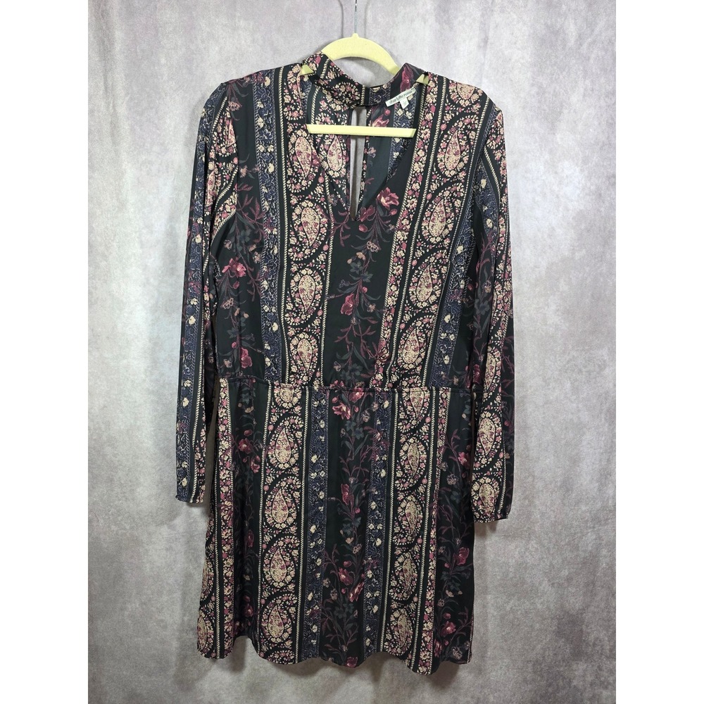 Charlotte Russe Womens Large Paisley Floral‎ Stripe Mock Neck Keyhole Mini Dress